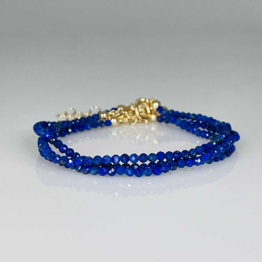 14K Yellow Gold Lapis Lazuli Beaded Bracelet 2mm