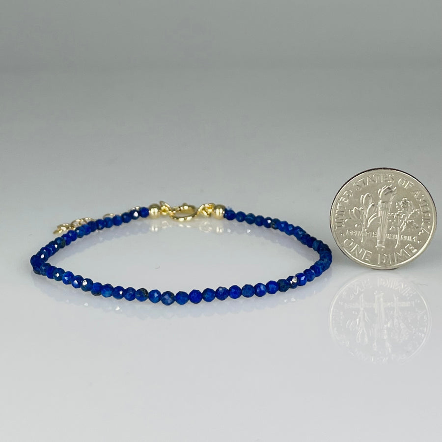 14K Yellow Gold Lapis Lazuli Beaded Bracelet 2mm