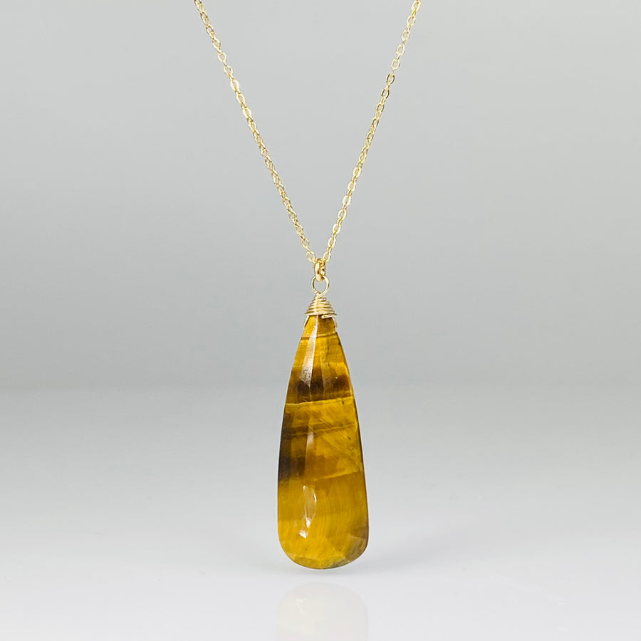 Gold Filled Elongated Drop Tiger's Eye Necklace