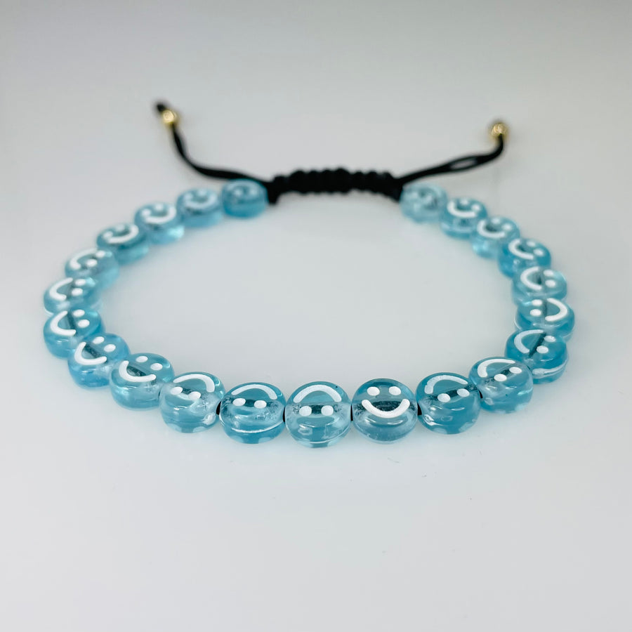 14K Yellow Gold Blue Happy Face Bracelet