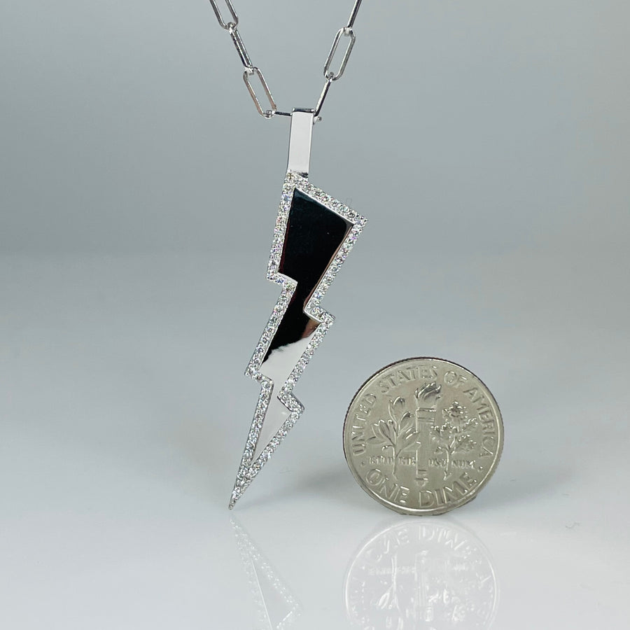14K White Gold Lightning Bolt Diamond Necklace 0.34ct