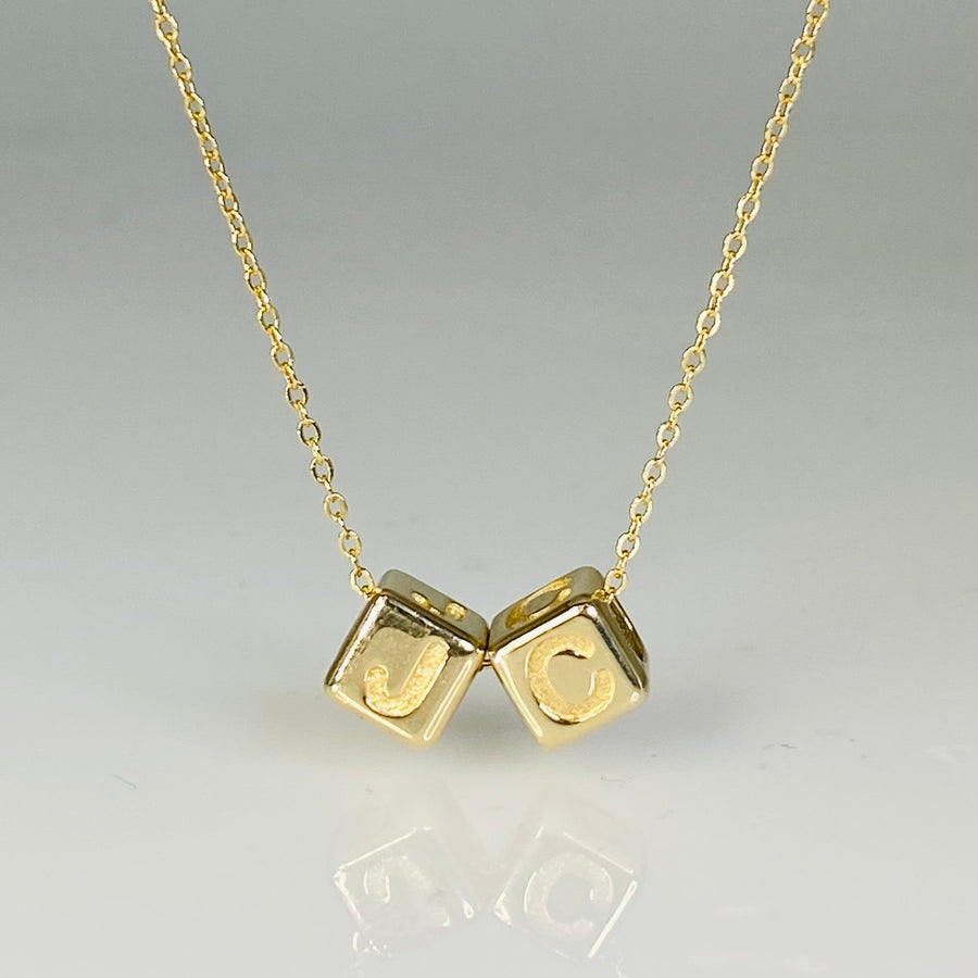14K Yellow Gold Initial Cubes Necklace