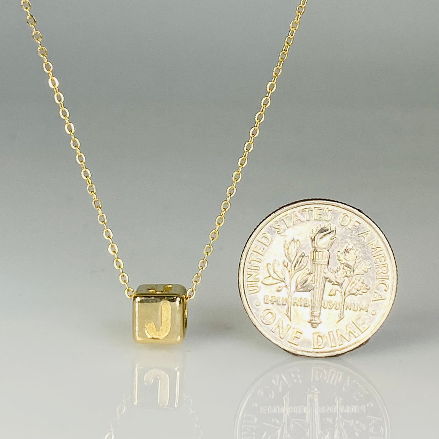 14K Yellow Gold Initial Cube Necklace