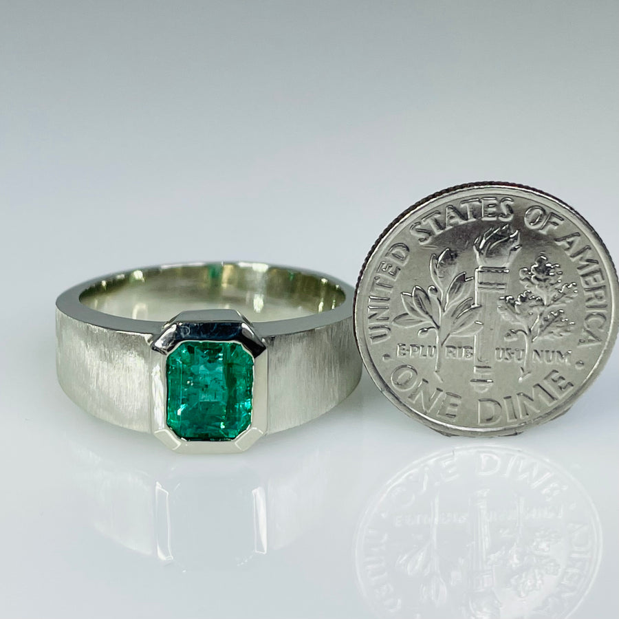 14K White Gold Emerald Ring 1.29ct