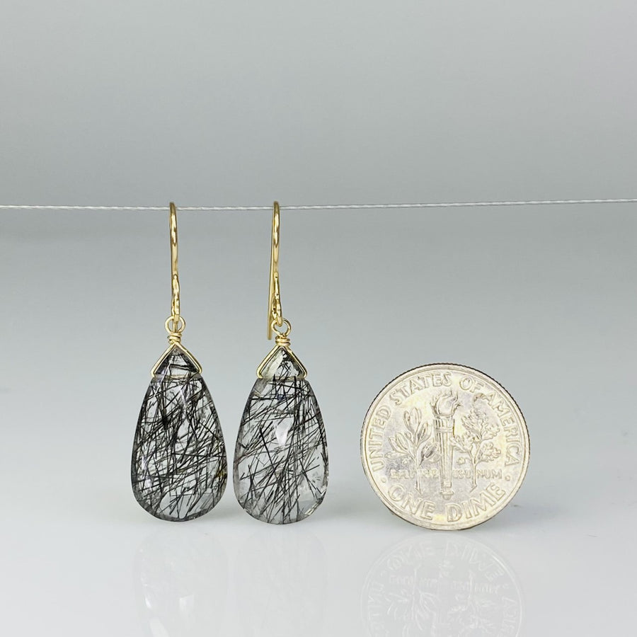 Pear Shape Black Tourmalated Quartz Earrings 10x19mm