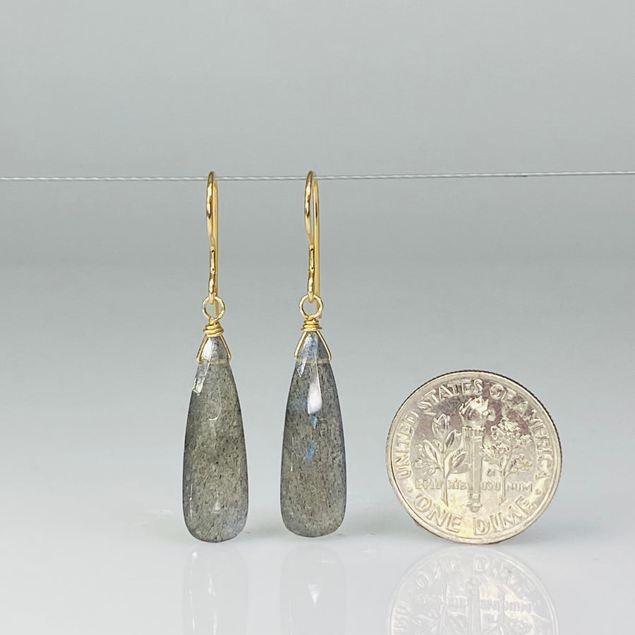 Elongated Labradorite Drop Earrings 7x22mm