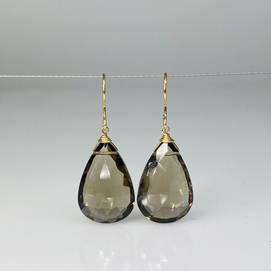 Pear Shape Smoky Quartz Earrings 14x21mm
