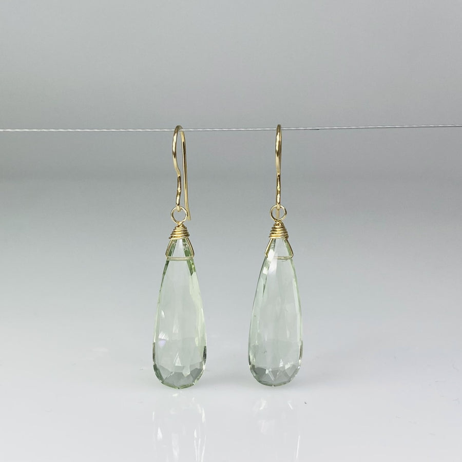 Teardrop Green Amethyst Drop Earrings 9x27mm