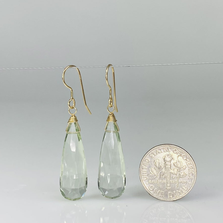 Teardrop Green Amethyst Drop Earrings 9x27mm
