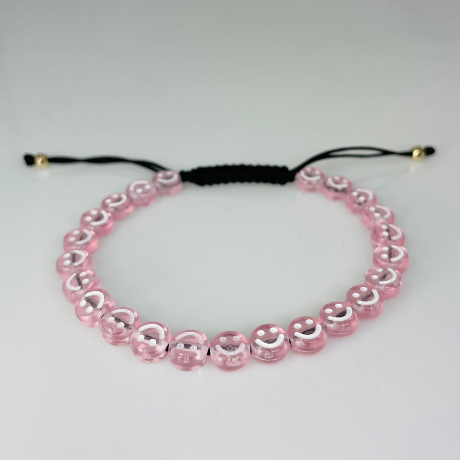 14K Yellow Gold Light Pink Happy Face Bracelet