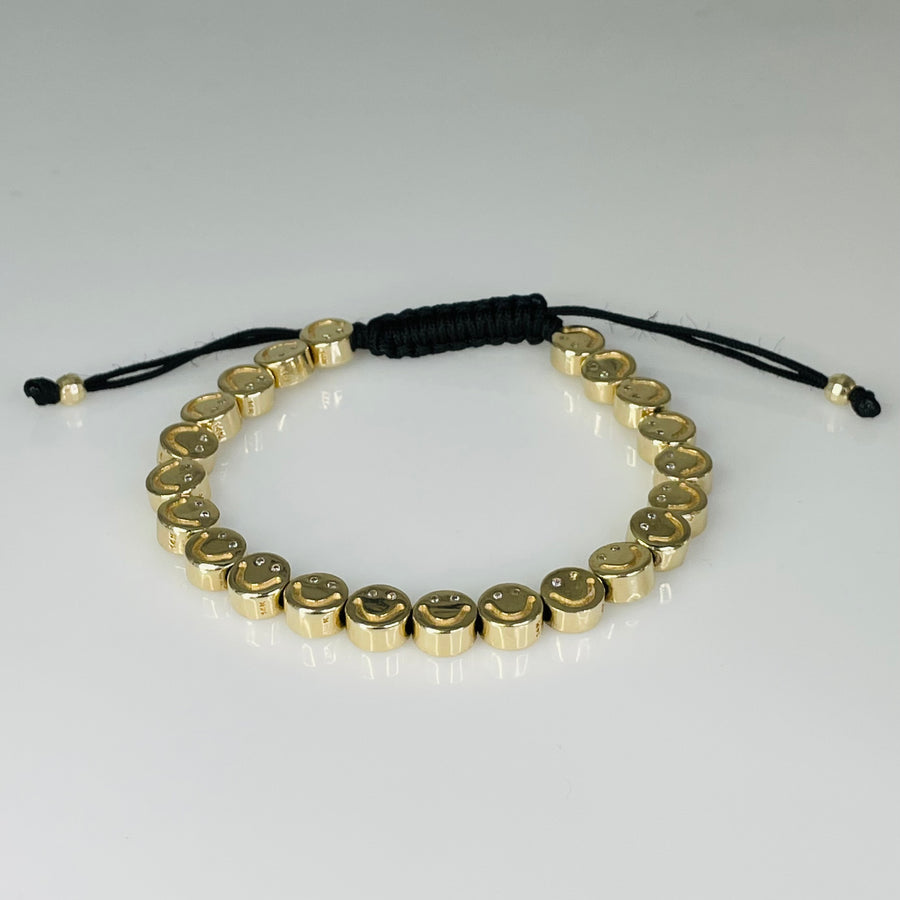 14K Yellow Gold Diamond Happy Face Macrame Bracelet 0.18ct