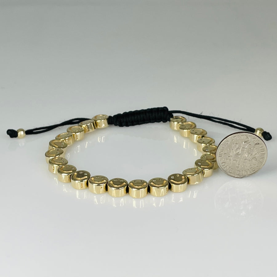 14K Yellow Gold Diamond Happy Face Macrame Bracelet 0.18ct