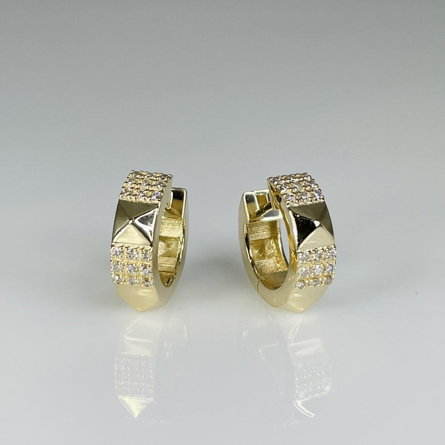 14K Yellow Gold Pyramid Cuff Diamond Earrings 0.18ct