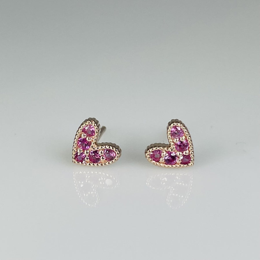 14K Rose Gold Pink Sapphire Heart Earrings 0.22ct