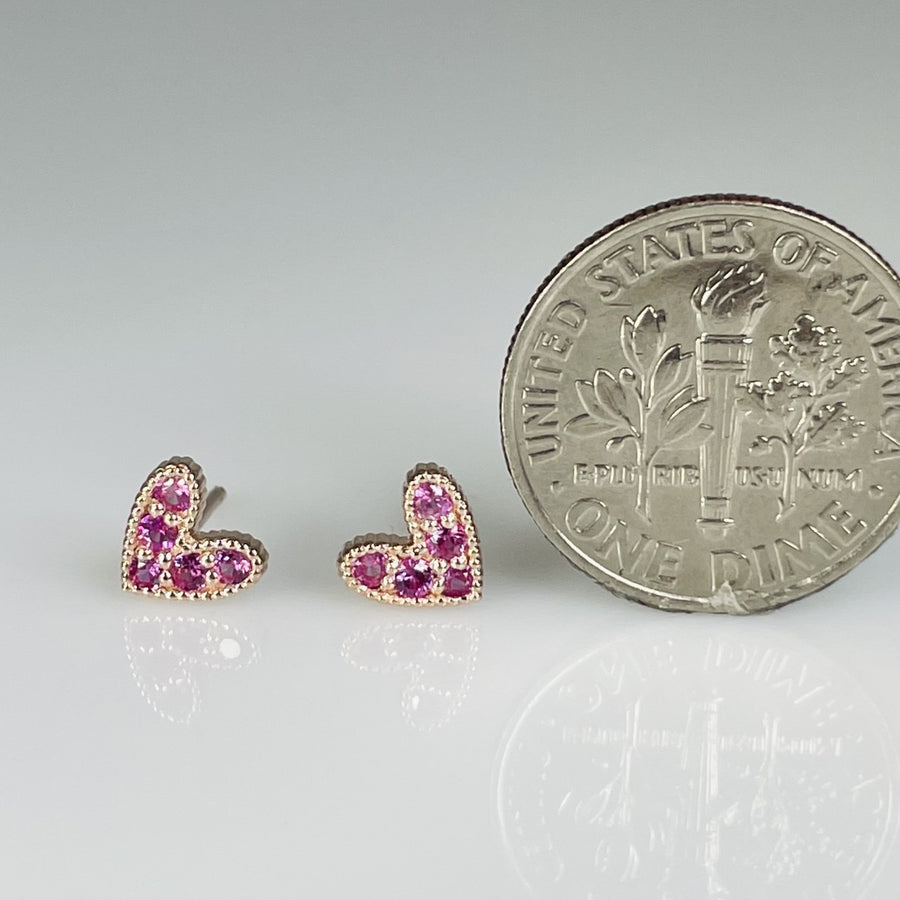 14K Rose Gold Pink Sapphire Heart Earrings 0.22ct