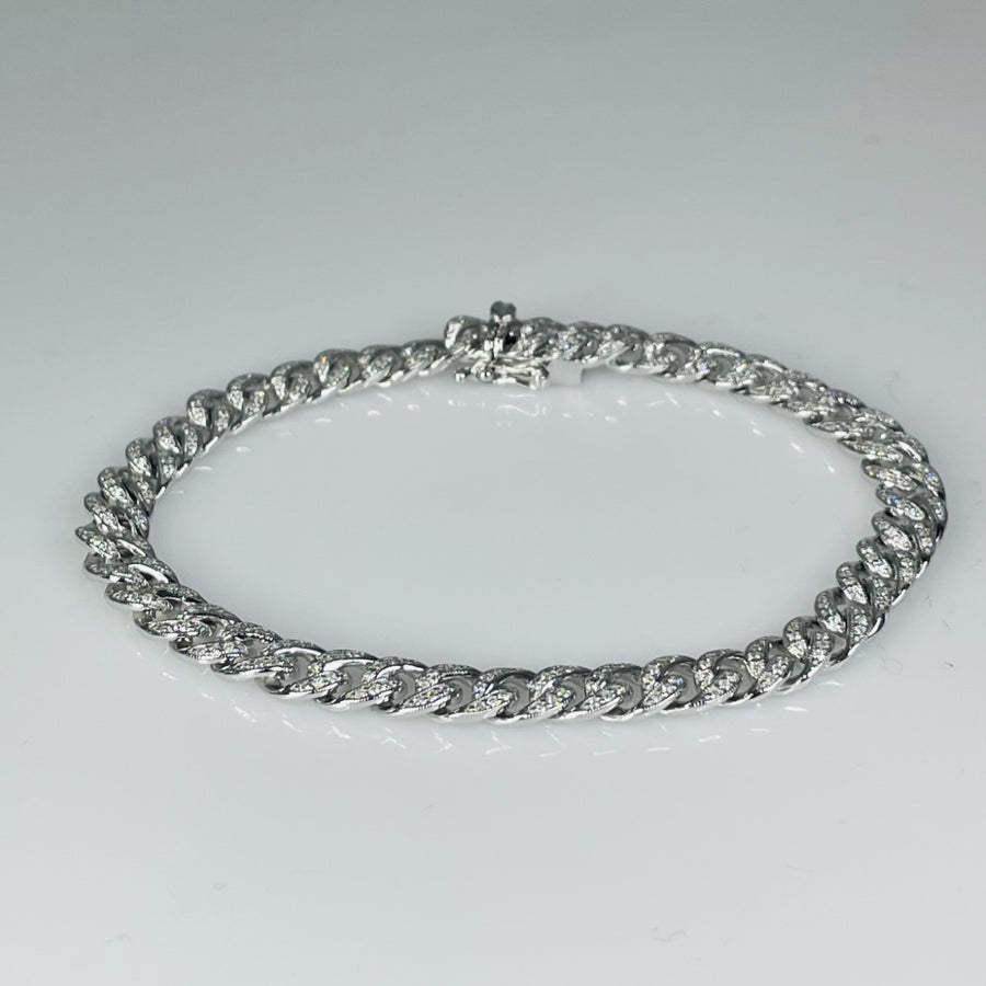 14K White Gold Diamond Cuban Bracelet 1.05ct