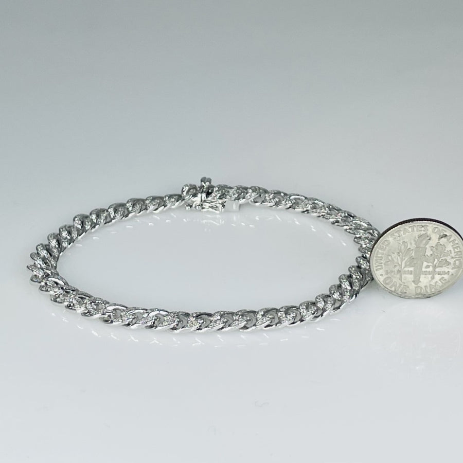 14K White Gold Diamond Cuban Bracelet 1.05ct