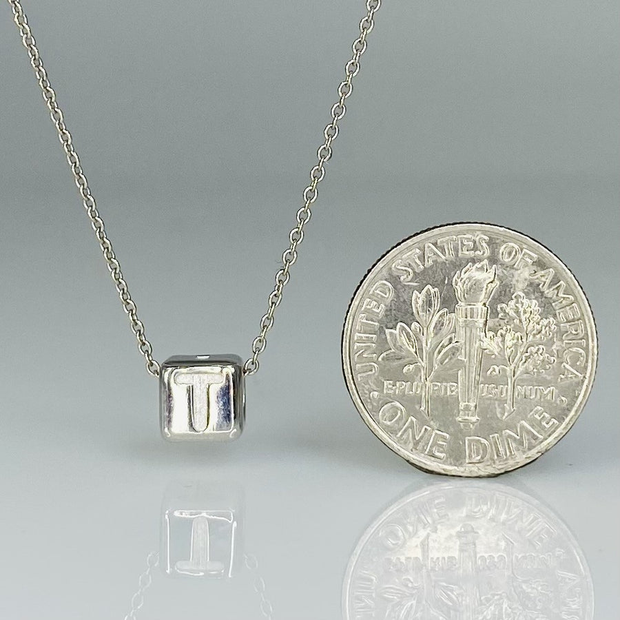 14K White Gold Initial Cube Necklace