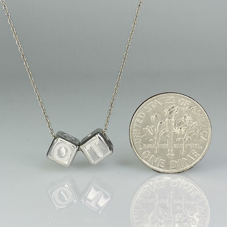 14K White Gold Initial Cubes Necklace
