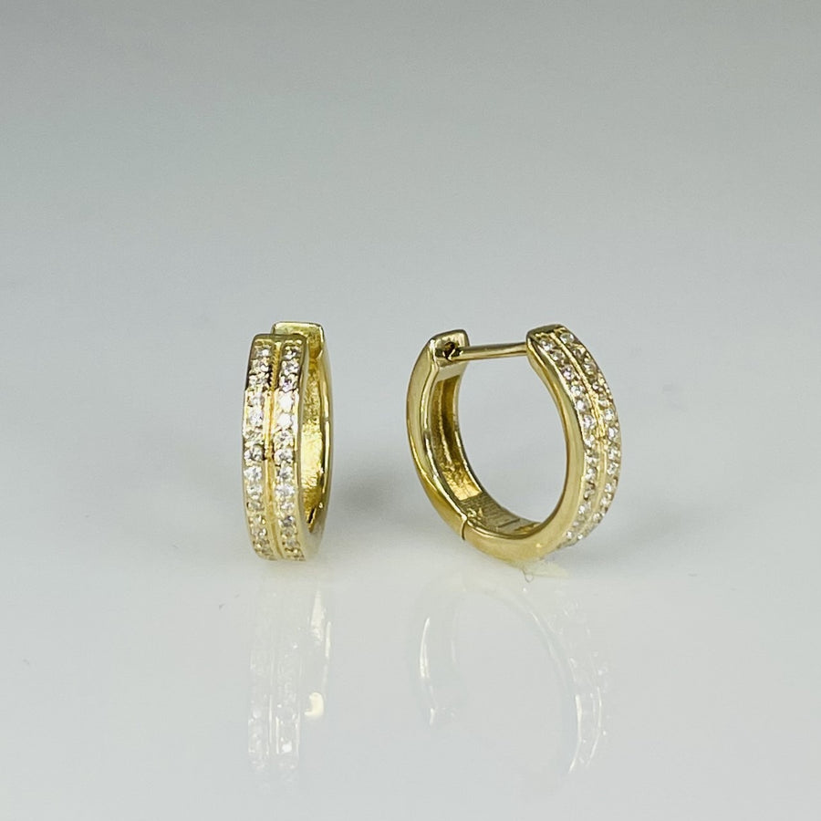 14K Yellow Gold Double Row Diamond Huggies 0.14ct