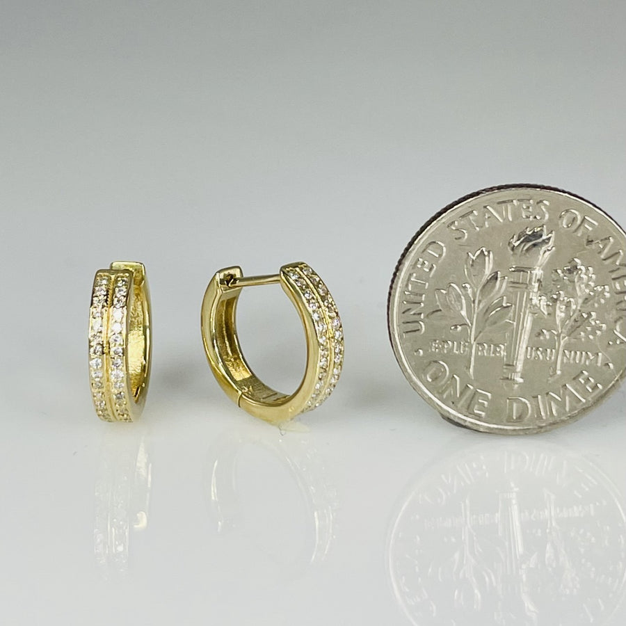 14K Yellow Gold Double Row Diamond Huggies 0.14ct