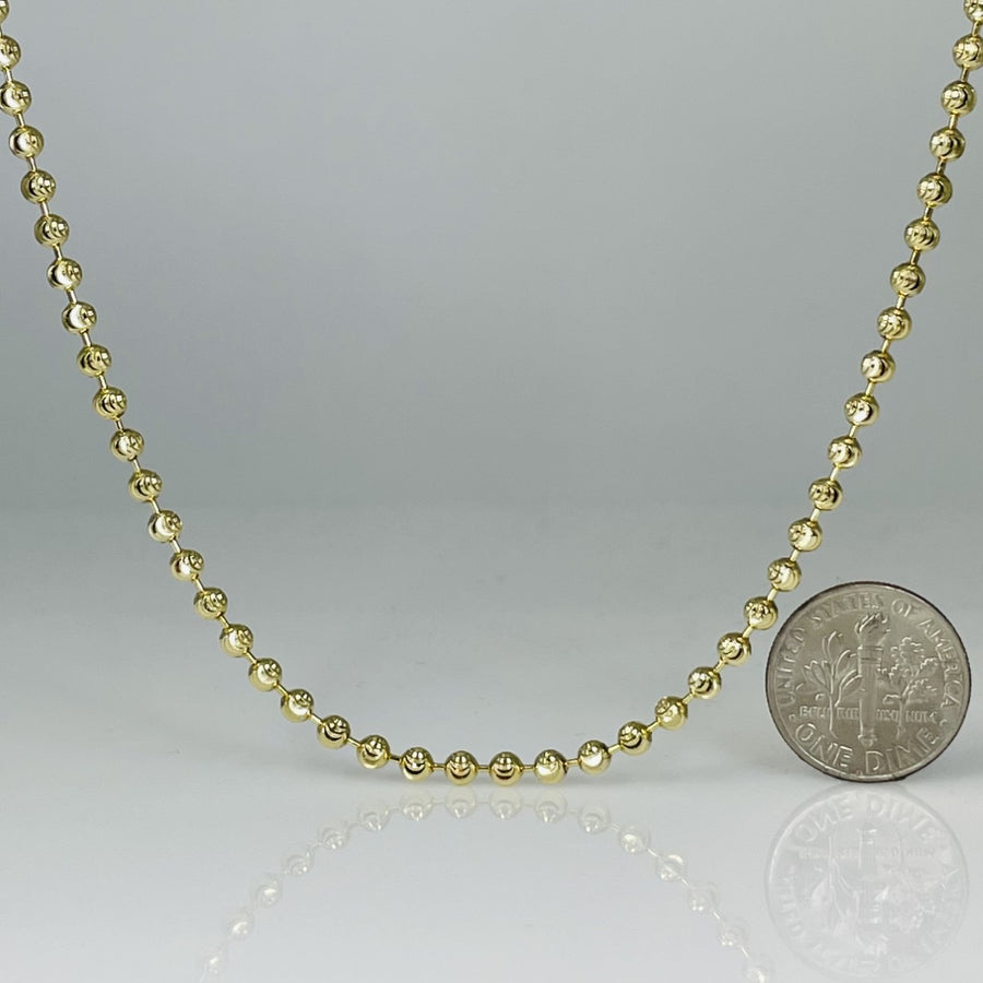 14K Yellow Gold Diamond Cut Beaded Chain 3mm
