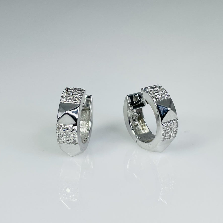 14K White Gold Pyramid Cuff Diamond Earrings 0.18ct