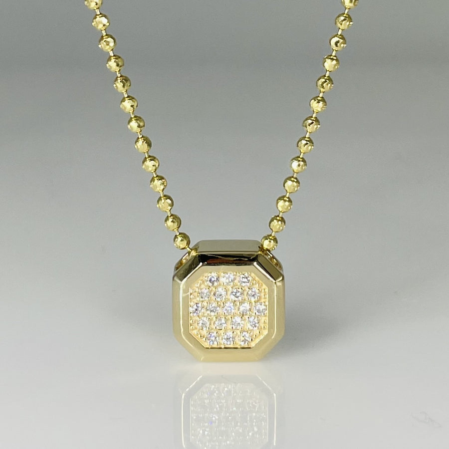 14K Yellow Gold Pave Diamond Cushion Necklace 0.19ct