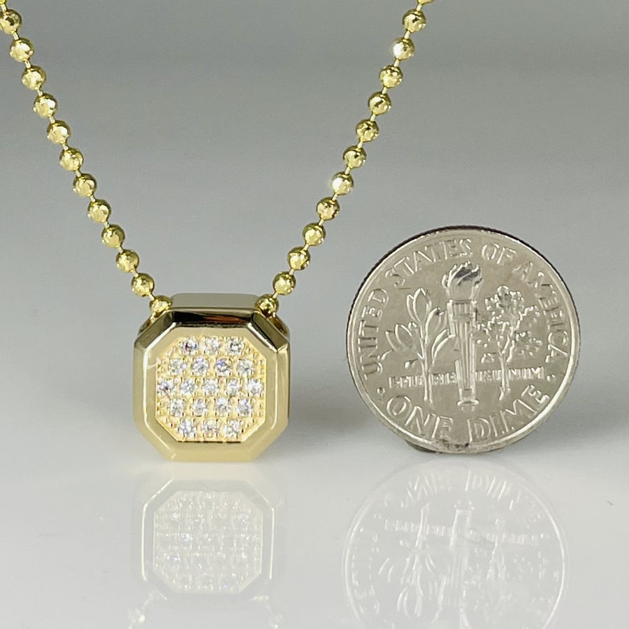 14K Yellow Gold Pave Diamond Cushion Necklace 0.19ct