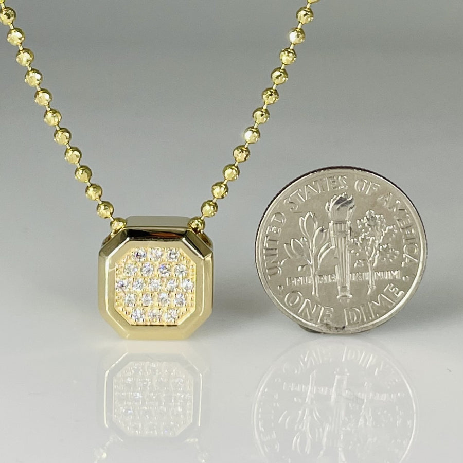 14K Yellow Gold Pave Diamond Cushion Necklace 0.19ct