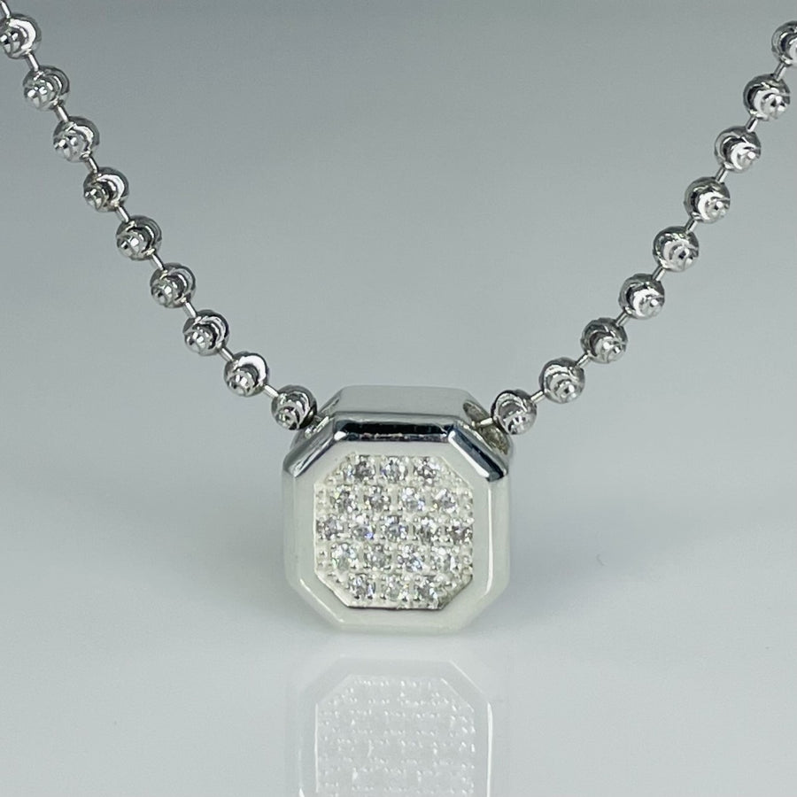 Sterling Silver Pave Diamond Cushion Necklace 0.19ct