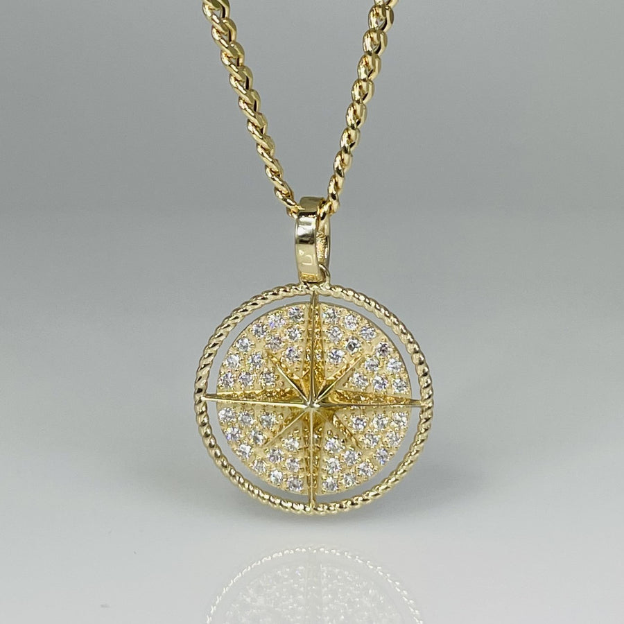 14K Yellow Gold Diamond Compass Necklace 0.48ct