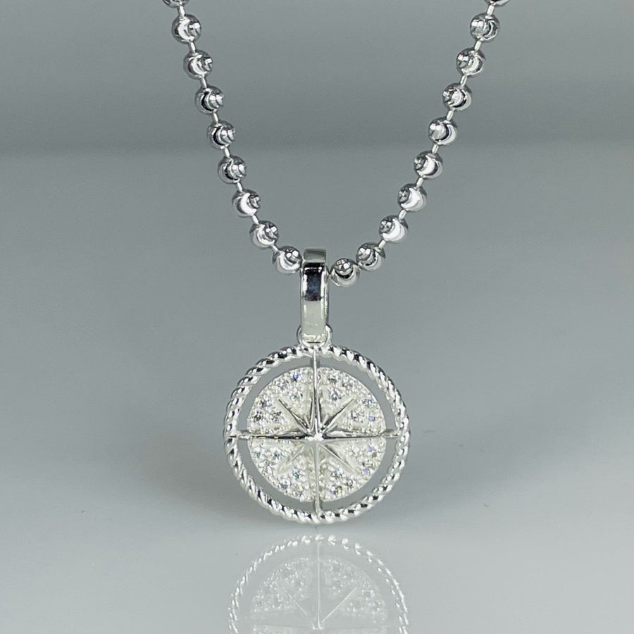 Sterling Silver Diamond Mini Compass Necklace 0.12ct