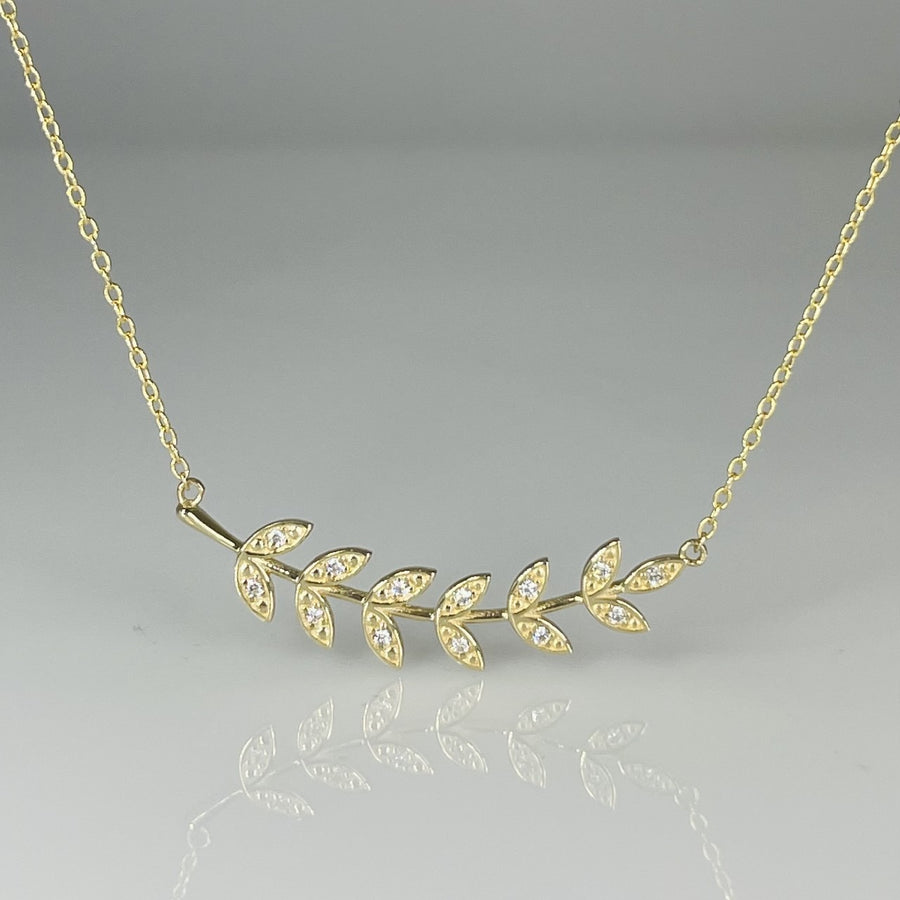 14K Yellow Gold Diamond Fern Necklace 0.07ct
