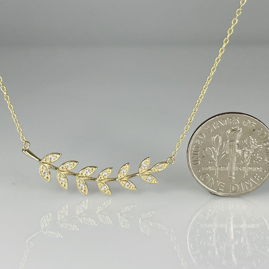 14K Yellow Gold Diamond Fern Necklace 0.07ct