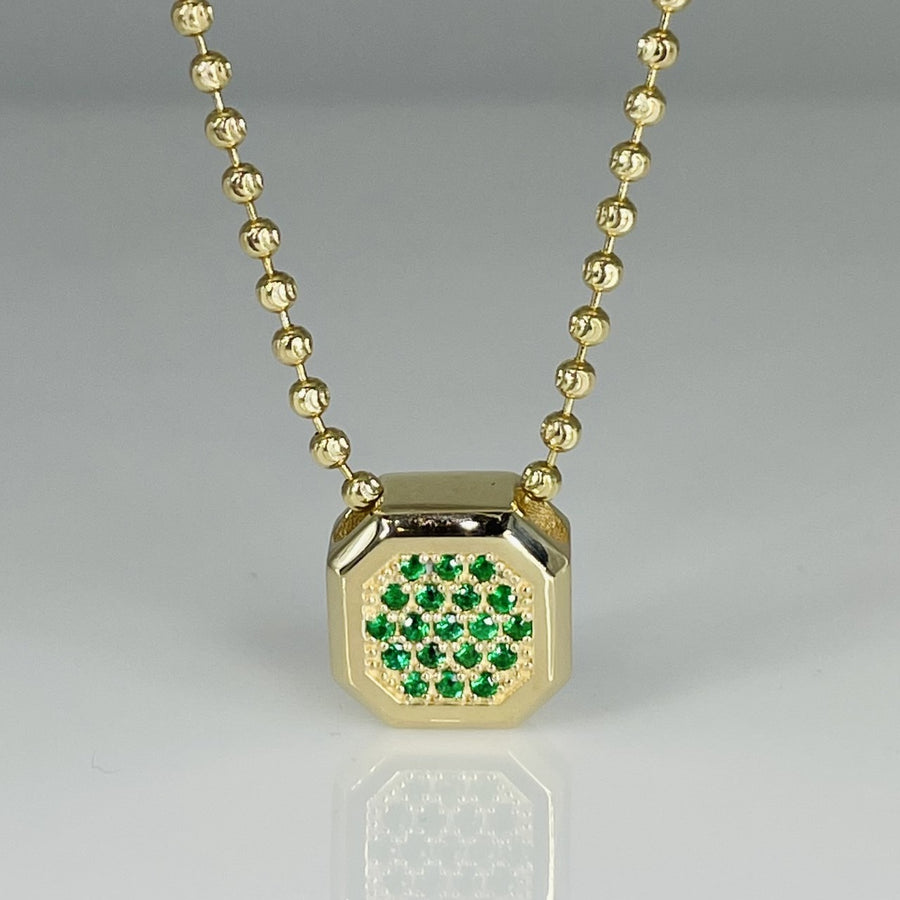 14K Yellow Gold Emerald Cushion Necklace 0.20ct