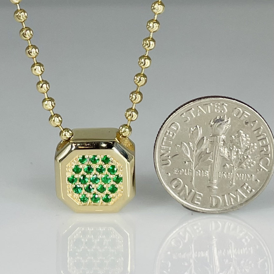 14K Yellow Gold Emerald Cushion Necklace 0.20ct