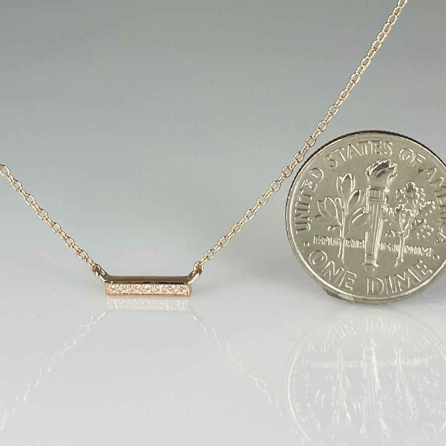 14K Rose Gold Diamond Bar Necklace 0.02ct