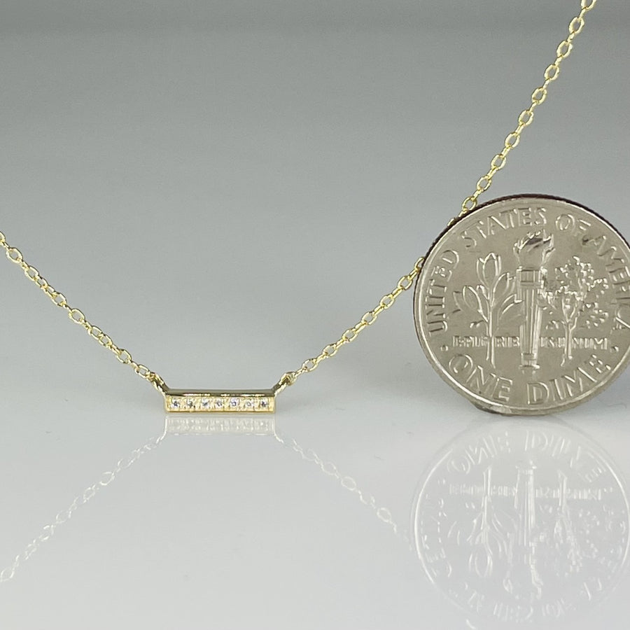 14K Yellow Gold Diamond Bar Necklace 0.02ct