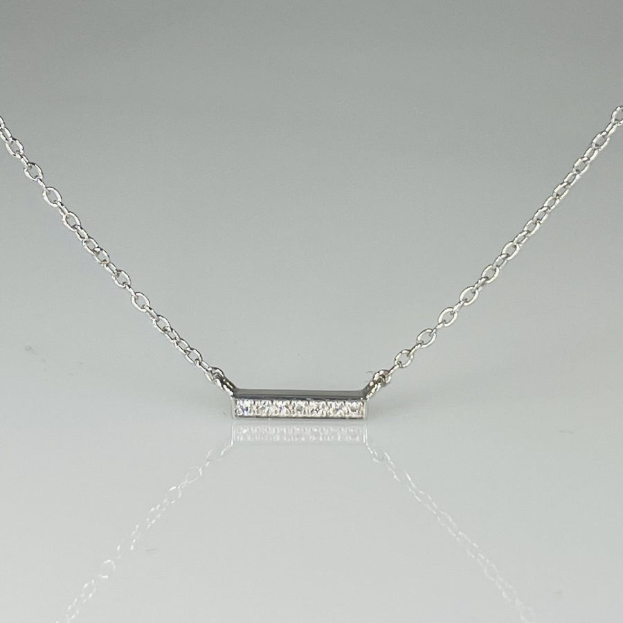 14K White Gold Diamond Bar Necklace 0.02ct