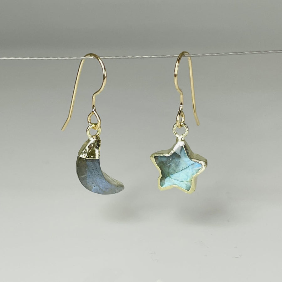 Labradorite Moon and Stars Earrings