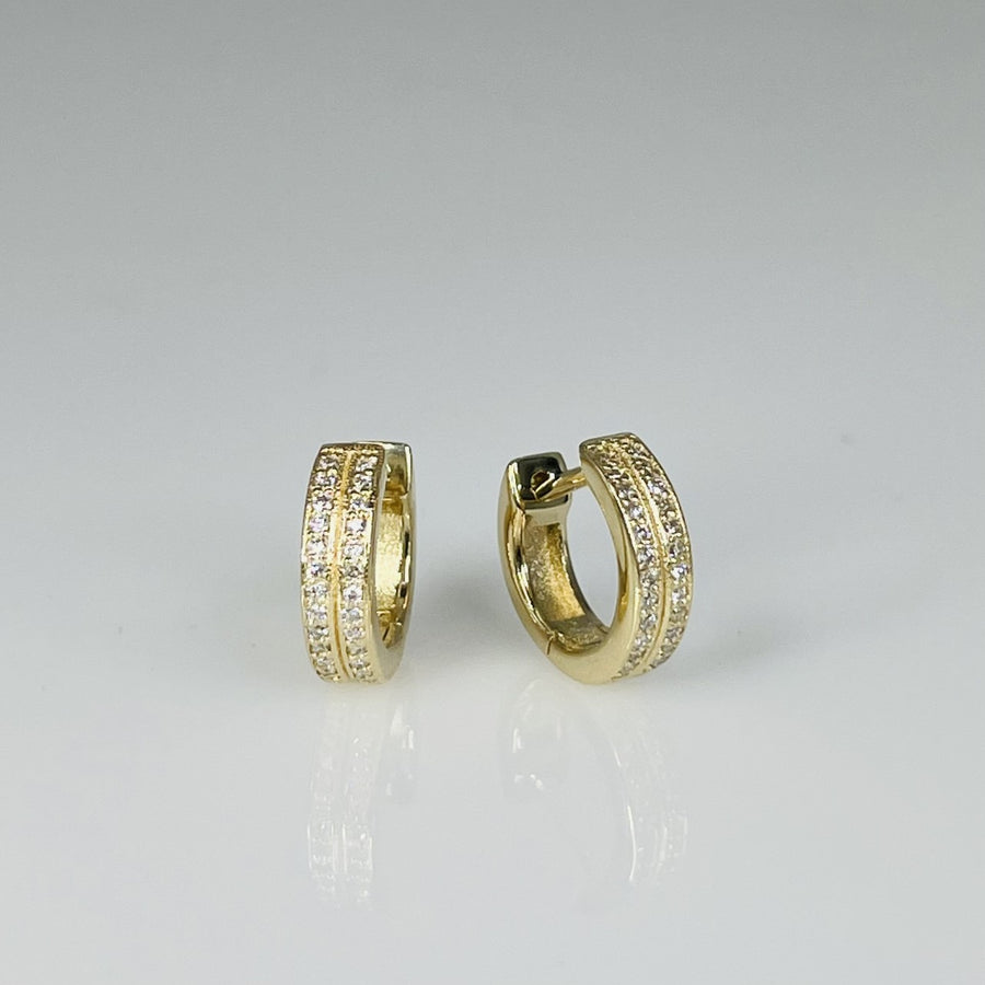 14K Yellow Gold Double Row Diamond Huggies 0.10ct