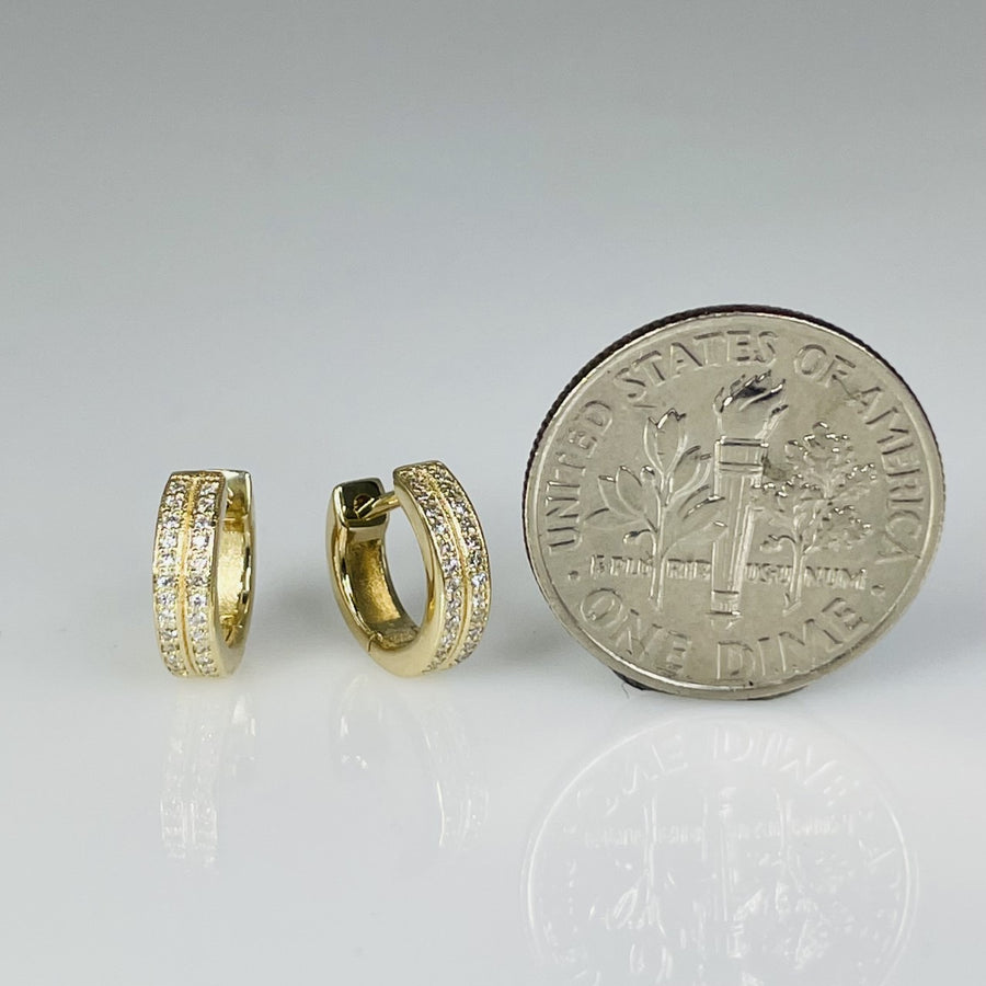14K Yellow Gold Double Row Diamond Huggies 0.10ct