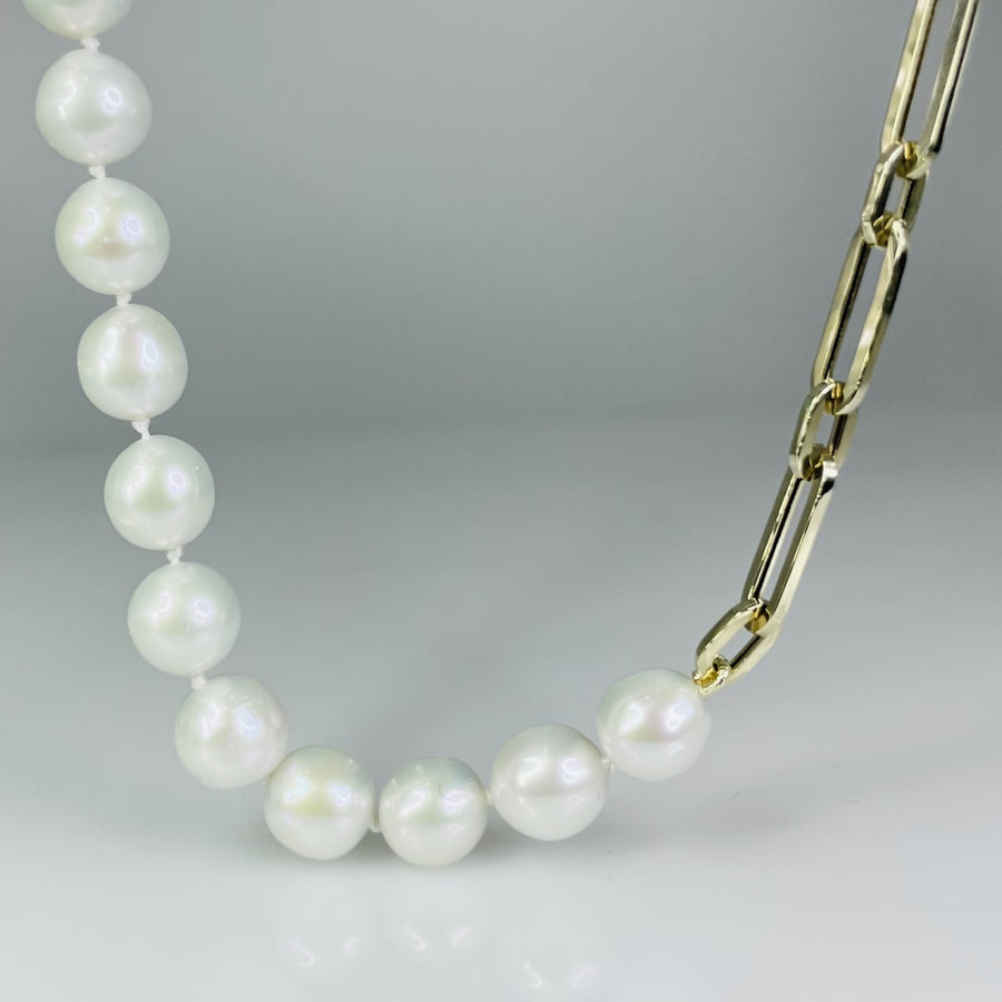 14K Yellow Gold Freshwater Pearl and Chain Necklace