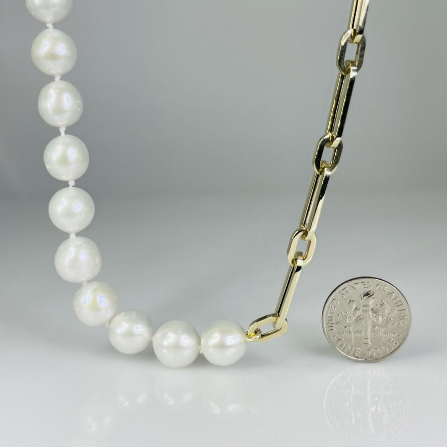 14K Yellow Gold Freshwater Pearl and Chain Necklace