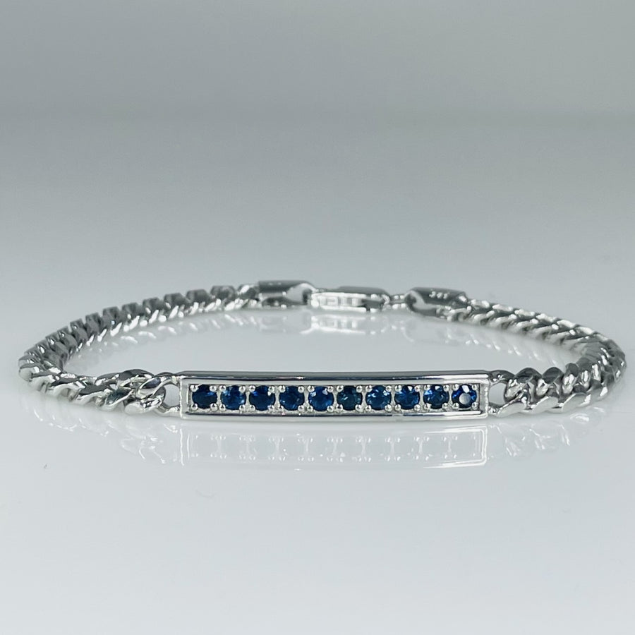 Sterling Silver Cuban Blue Sapphire ID Bracelet 0.80ct