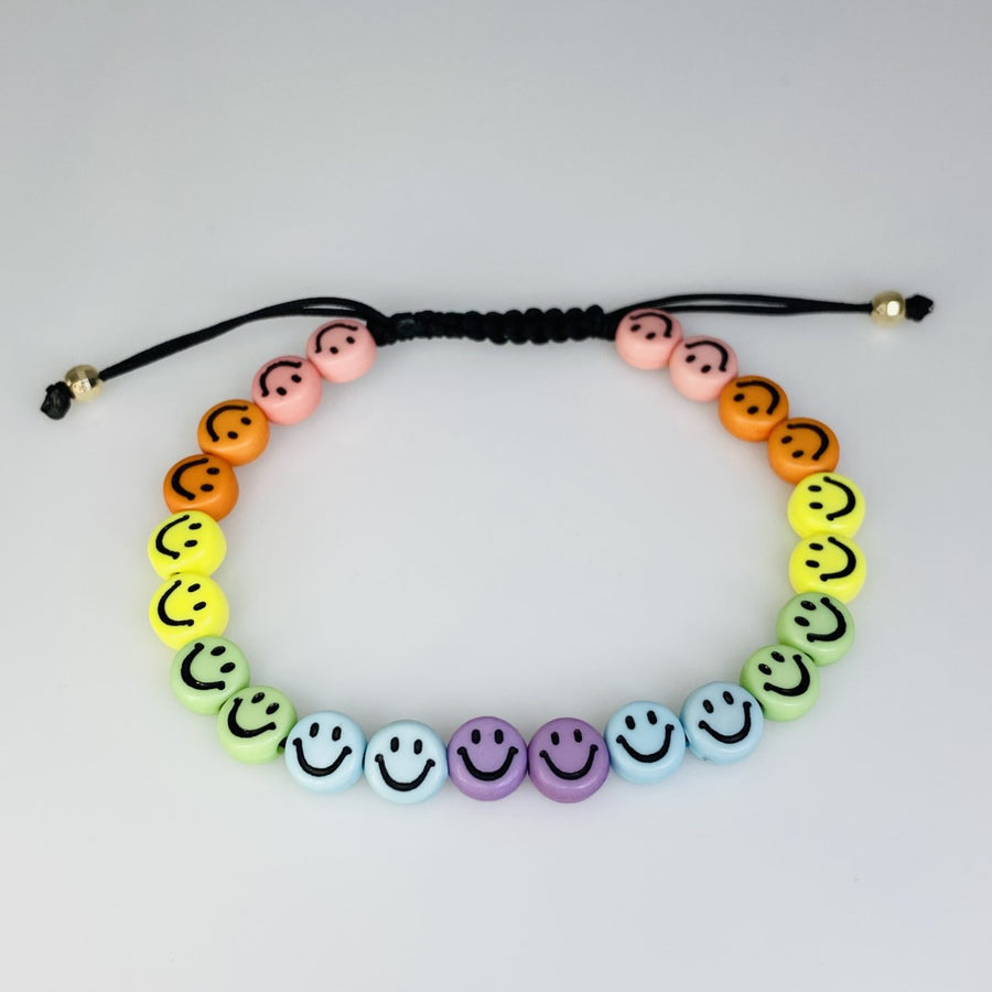 14K Yellow Gold Rainbow Happy Face Bracelet