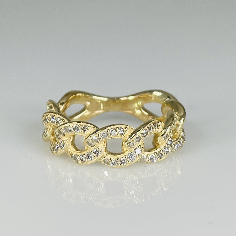 14K Yellow Gold Diamond Chain Ring 0.70ct