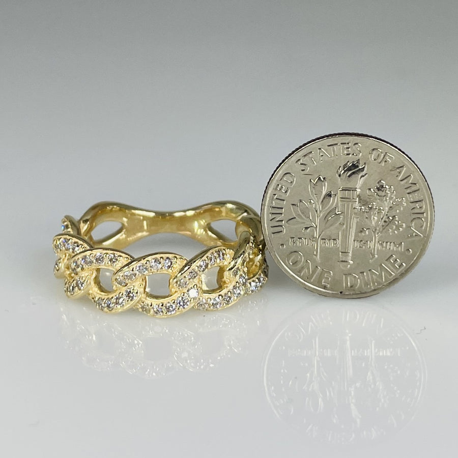 14K Yellow Gold Diamond Chain Ring 0.70ct