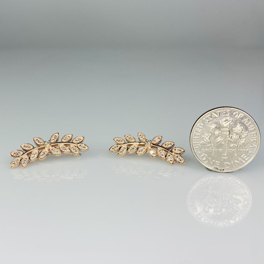 14K Rose Gold Diamond Fern Climber Earrings 0.30ct